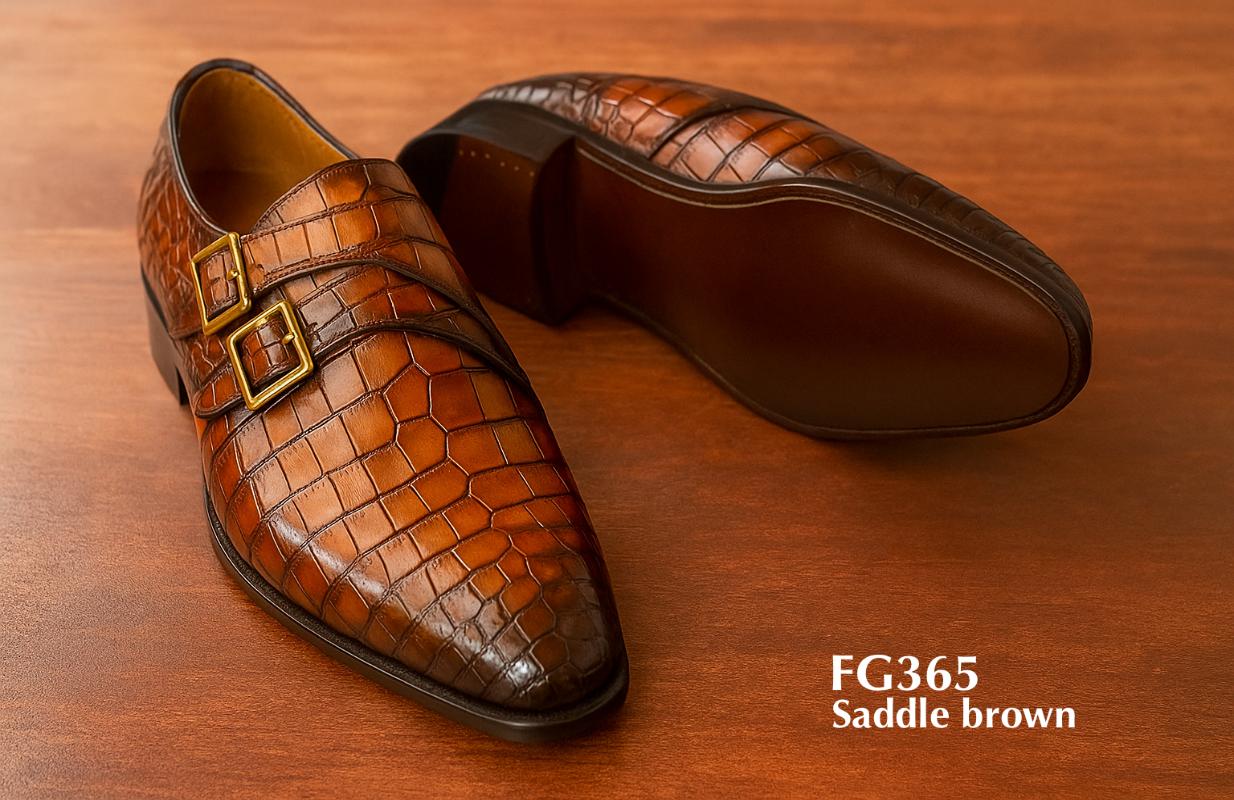 FG365-Saddle Brown-Croco-skin-monk-strap-shoes